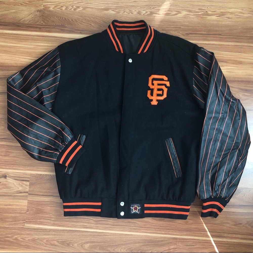 SF Giants leather wool reversible Baseball jacket